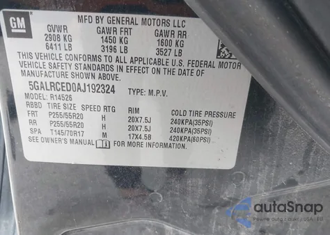 2010 Buick Enclave 2Xl from USA, damaged, VIN 5GALRCED0AJ192324